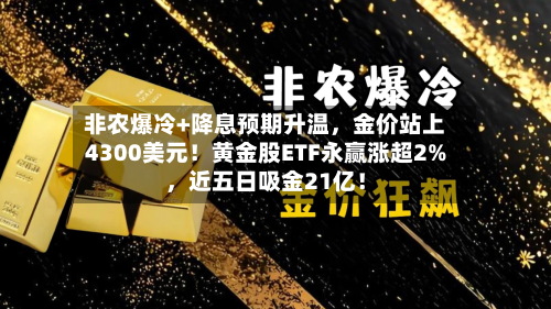 非农爆冷+降息预期升温，金价站上4300美元！黄金股ETF永赢涨超2%，近五日吸金21亿！-第3张图片