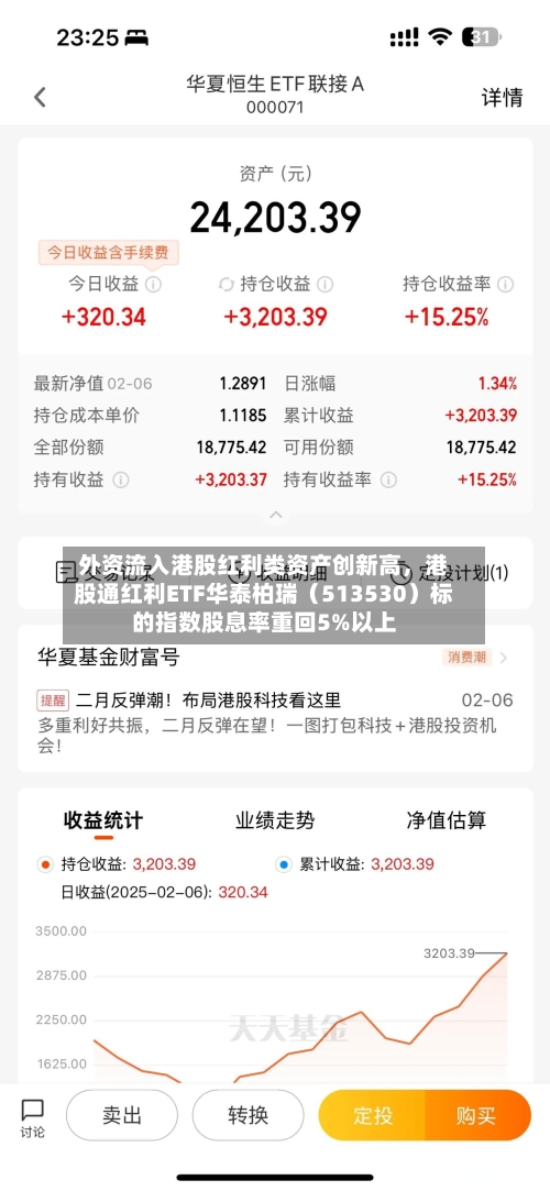 外资流入港股红利类资产创新高，港股通红利ETF华泰柏瑞（513530）标的指数股息率重回5%以上-第2张图片